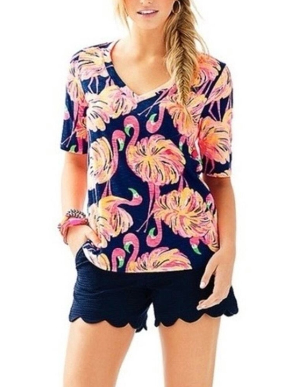 Lilly Pulitzer Gimme Some Leg Etta V-Neck Flamingo Tropical Preppy Resort